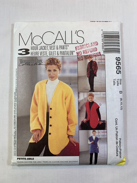 McCall's 9565 Misses' Jacket, Vest, Pants, Size8-12, Cut, Vintage 1998