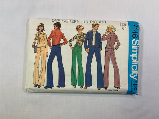 Simplicity 7146 Misses' Unlined Jacket, Pants, Size 14, Cut, Vintage 1975