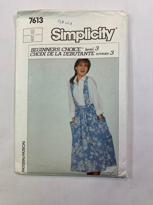 Simplicity 7613 Misses' Suspender Skirt, Size 10, Cut, Vintage 1986