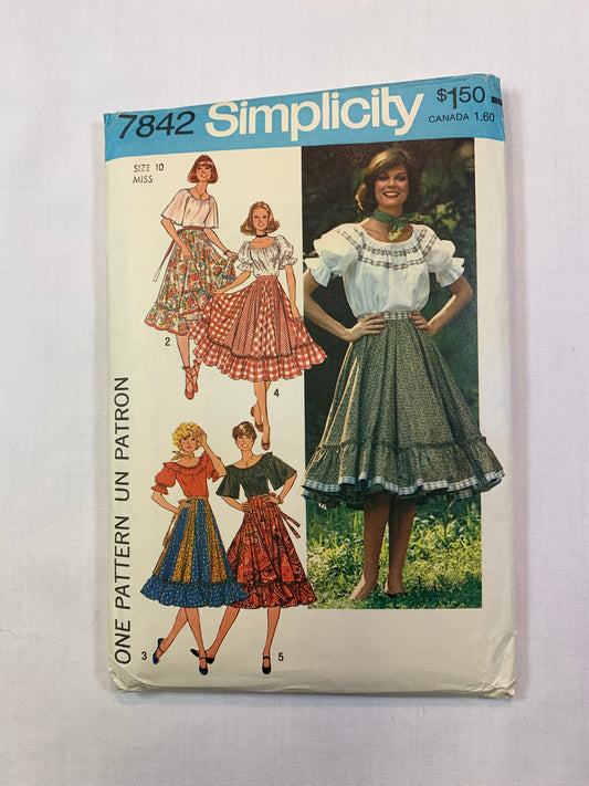 Simplicity 7842 Misses' Skirt, Blouse, Size 10, Cut, Vintage 1976