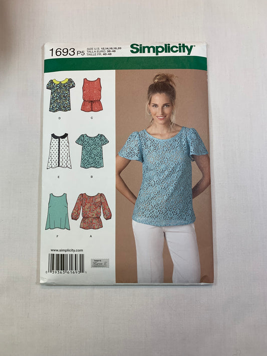 Simplicity Sewing Pattern 1693 Misses' Top, Shirt, Blouse, 6 Variations, Size 12-14, Cut, 2013