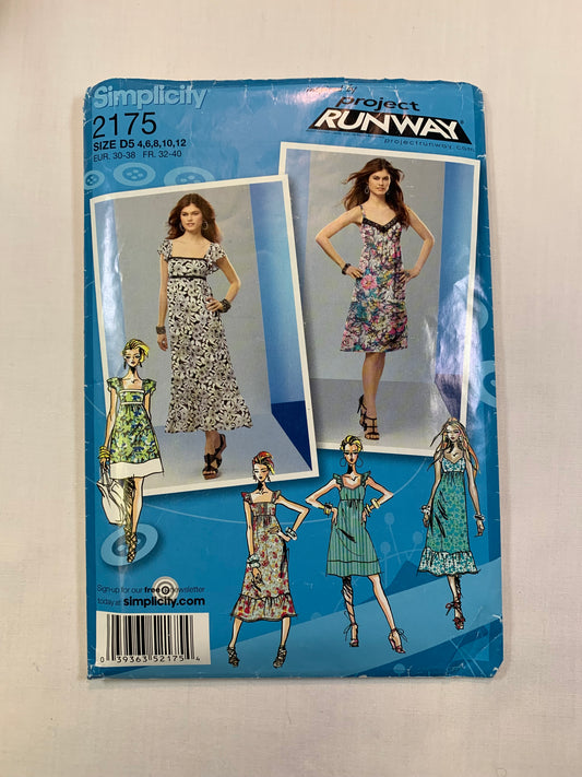 Simplicity Sewing Pattern 2175 Project Runway Misses'/Miss Petite Dress, Two Lengths, Sleeveless Size 4-12, Cut, 2010