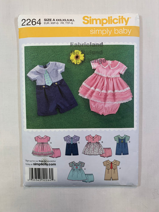Simplicity Sewing Pattern 2264 Babies, Infants, Dress, Romper, Panties, Size 7-24 Pounds, Cut, 2010