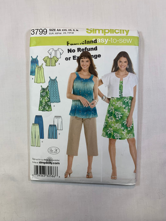 Simplicity Sewing Pattern 3799 Misses' Dress, Tunic, Cropped Pants, Shorts, Jacket, Size 4-16, Cut, 2007