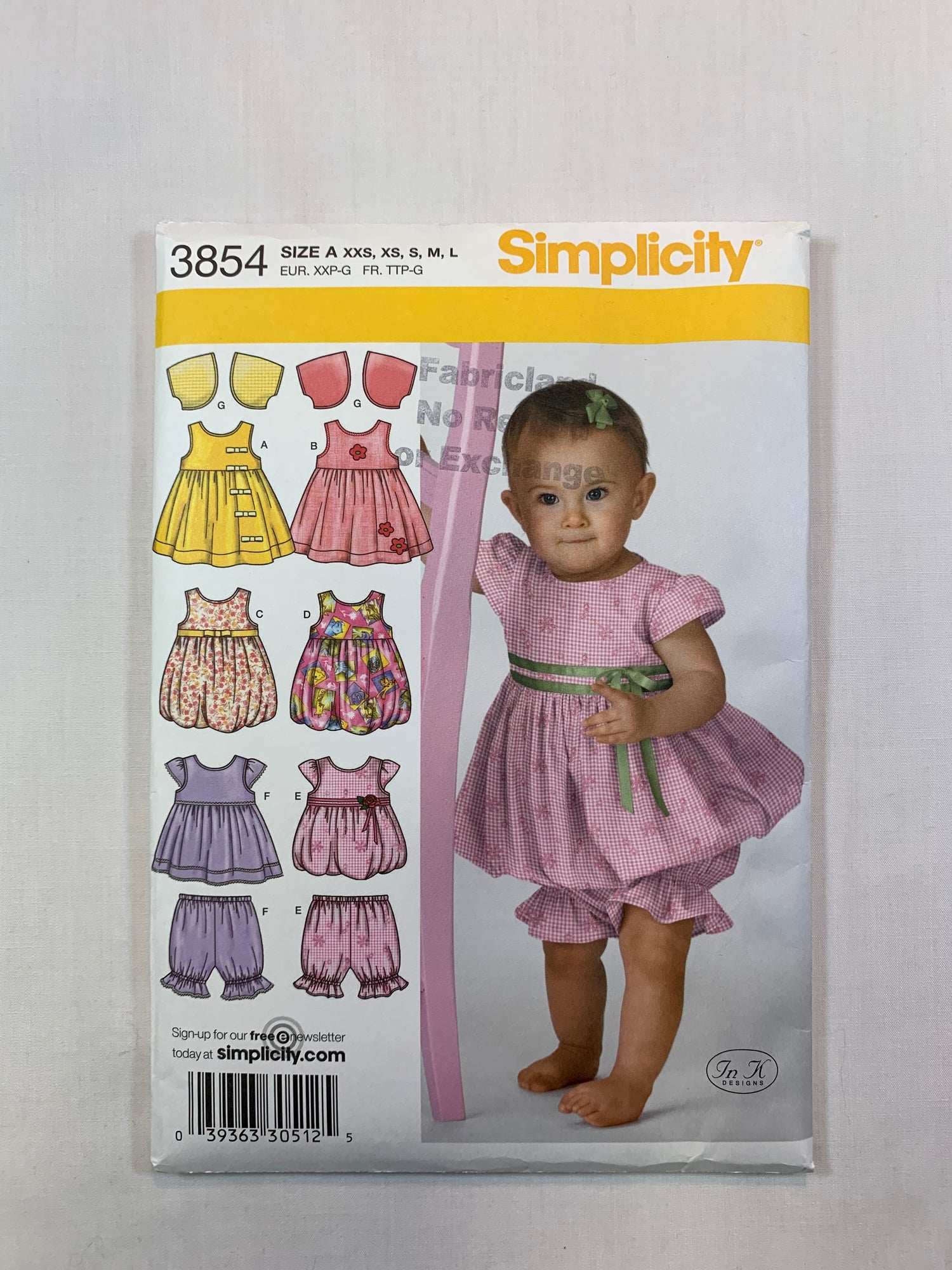 Simplicity 3854 Babies' Infants' Dress, Jumper, Top, Pantaloons, Bolero, Size 7-24 Pounds, Cut, 2007