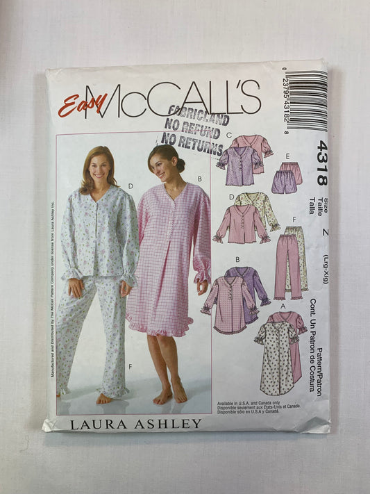 McCall's M4318 Misses'/Miss Petite Nightgown, Nightshirt, Tops, Shorts, Pants, Size 16-22, Cut, 2003