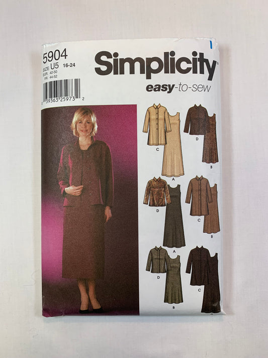 Simplicity 5904 Misses' Dress, Shirt Jacket, Size 16-20, Cut, 2002