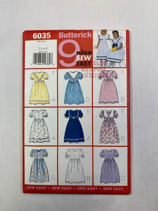 Butterick 6035 Girls' Dress, Size 2-5, Cut, Vintage 1999