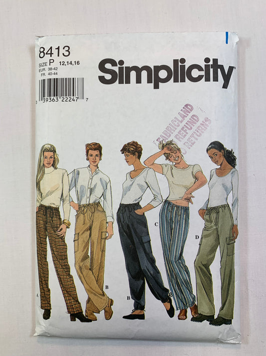 Simplicity 8413 Misses' Pants, Size 12-14, Cut, Vintage 1998
