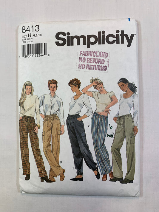 Simplicity 8413 Misses' Pants, Size 6, Cut, Vintage 1998