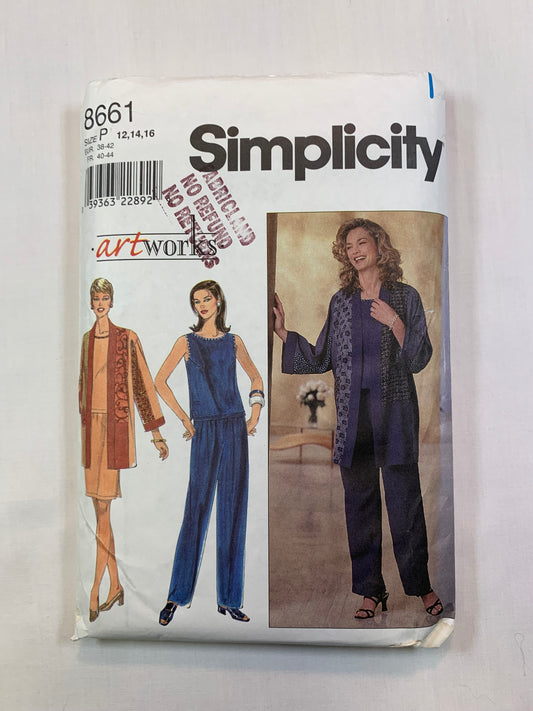 Simplicity 8661 Misses' Jacket, Top, Skirt, Pants, Size 12-16, Cut