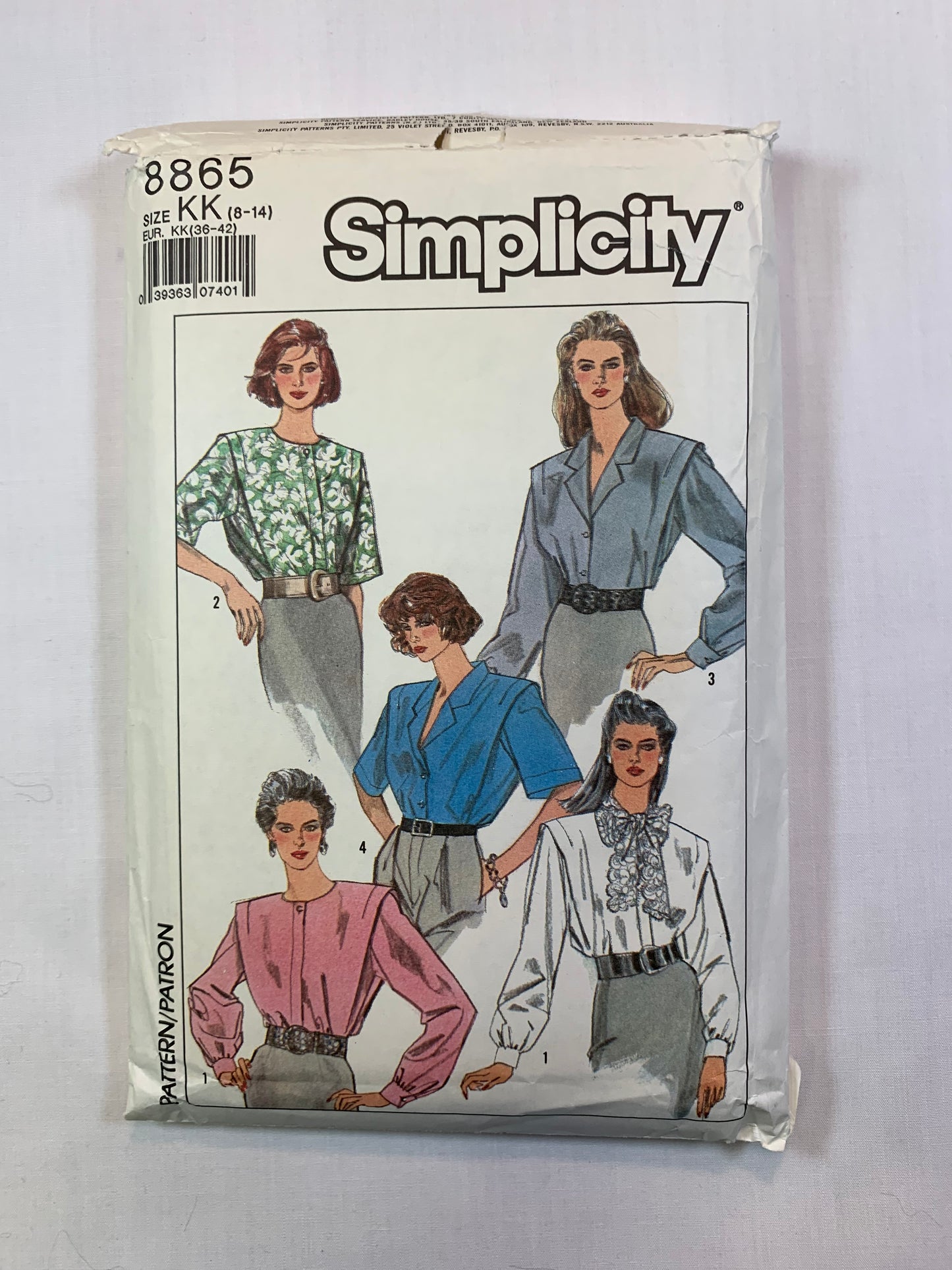 Simplicity 8865 Misses' Blouse, Size 8-14, Cut, Vintage 1988