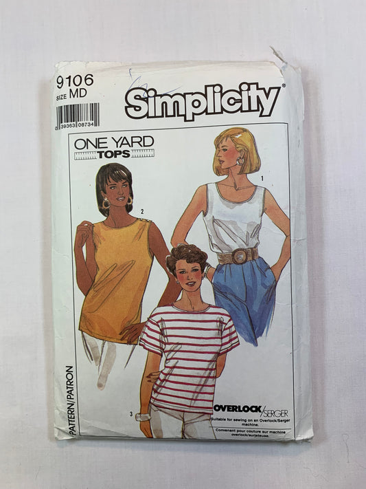 Simplicity 9106 Misses' Top, Size 14-16, Cut, Vintage 1989