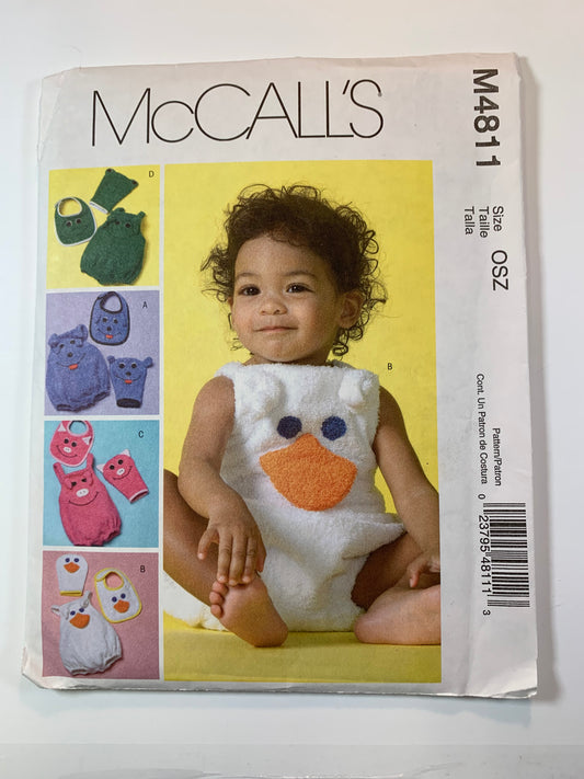 McCall's M4811 Infants' Rompers, Mitts, Bibs,, Size S-XL, Uncut, 2005