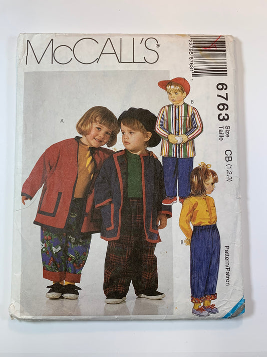 McCall's 6763 Toddlers' Jacket, Top, Pants, Size 1-3, Cut, Vintage 1993