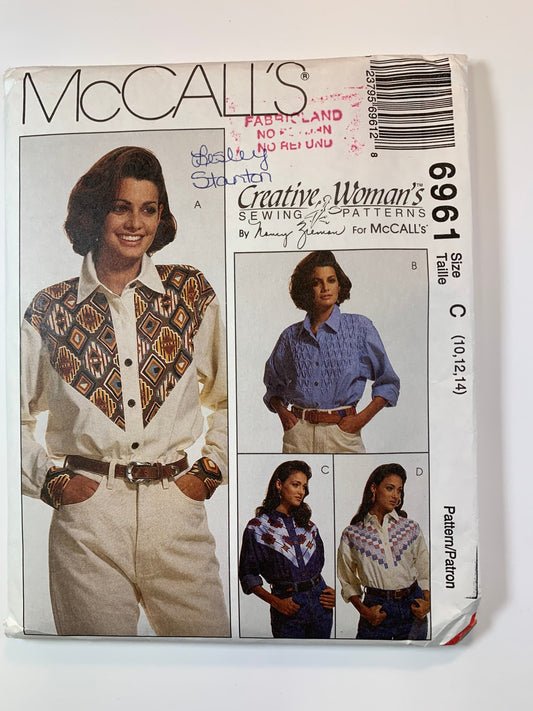 McCall's 6961 Misses' Shirts, Size 10-14, Uncut, Vintage 1994