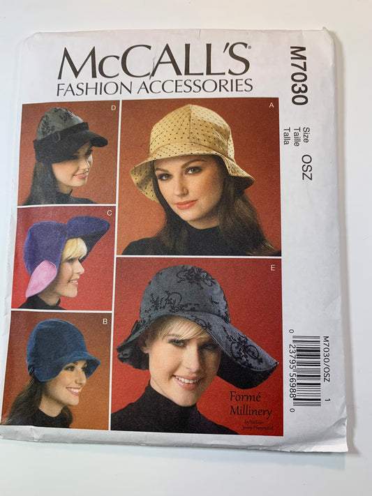 McCall's M7030 Misses' Teens' Fashion Accessories, Hats, Uncut, 2014