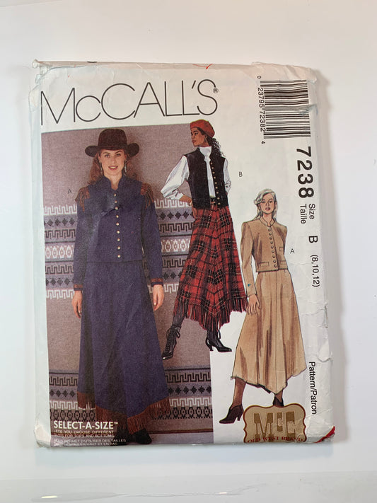McCall's 7238 Misses' Lined Jacket, Vest, Skirt, Size 8-12, Cut, Vintage 1994