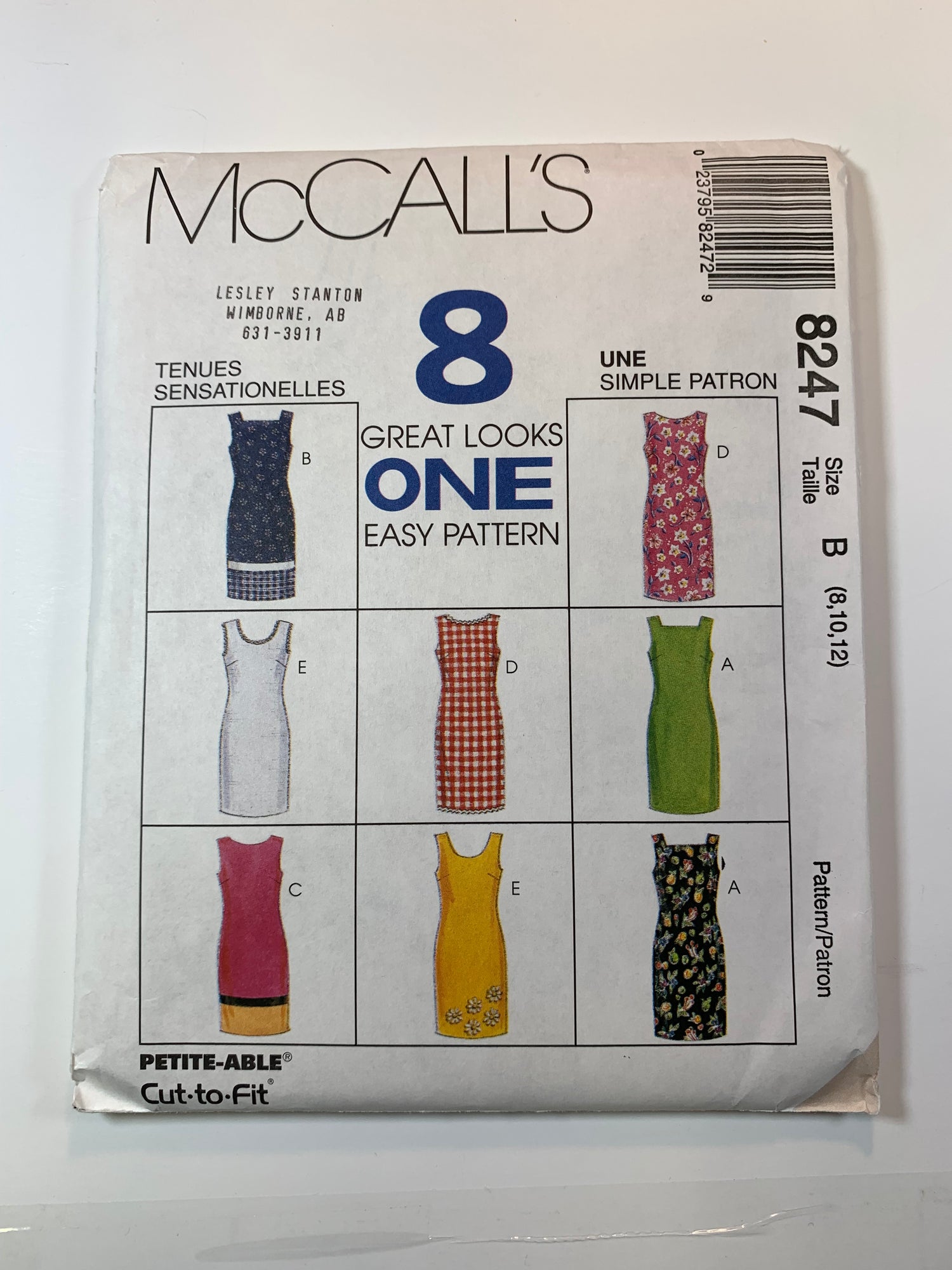 McCall's 8247 Misses' Dress. Size 8-12, Uncut, Vintage 1996