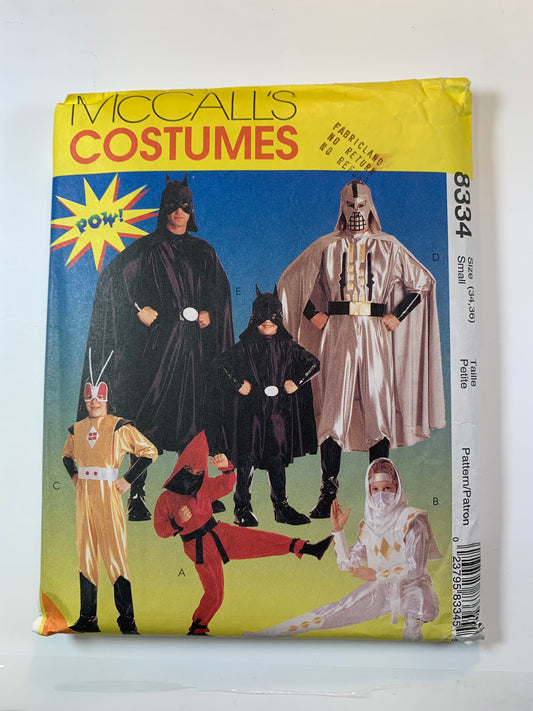 McCall's Sewing Pattern 8334 Crafts Costumes, Halloween, Men's Batman, Darth Vader, Size 34-36, Uncut, Vintage 1996