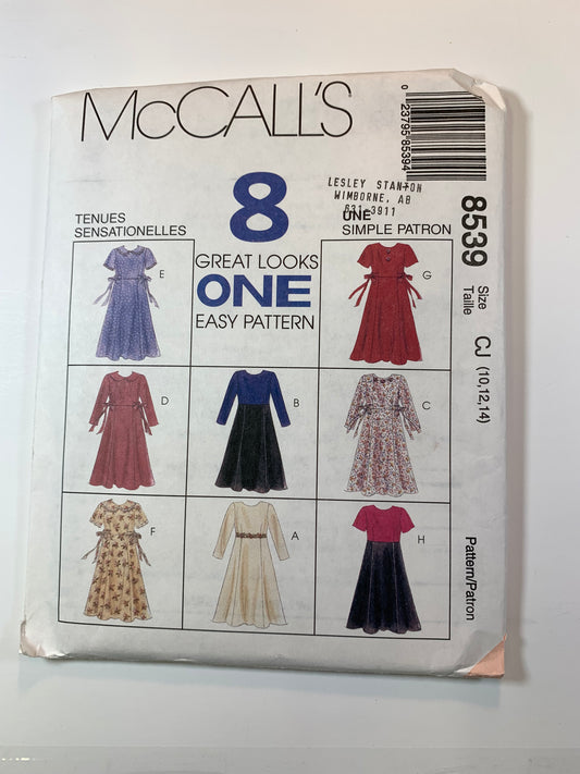 McCall's 8539 Girls' Dress. Size 10-14, Uncut, Vintage 1996