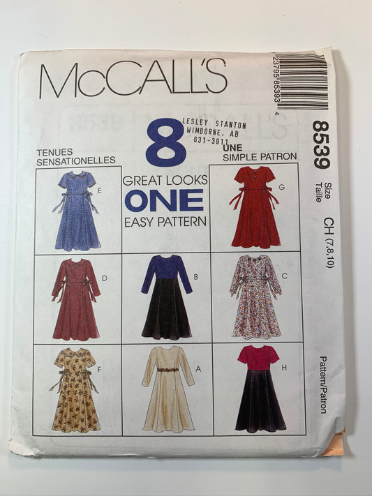 McCall's 8539 Girls' Dress. Size 7-10, Uncut, Vintage 1996