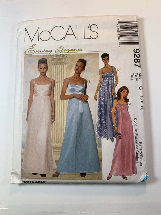 McCall's 9287 Misses' Gowns, Dress, Scarf, Size 10-14, Cut, Vintage 1998