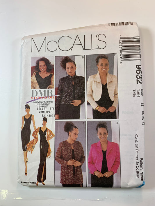 McCall's 9632 Misses' Dress, Lined Jacket, Stole, Size 8-12, Uncut, Vintage 1998