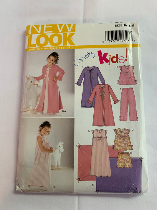 Simplicity New Look Sewing Pattern 6334 Toddlers' Girls' Pajamas, Top, Pants, Nightgown, Robe, Shorts, Size 3, Cut, 2003