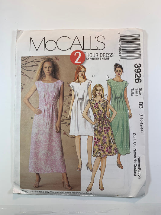 McCall's 3926 Misses'/Miss Petite Dresses, Size 8-14, Uncut, 2003