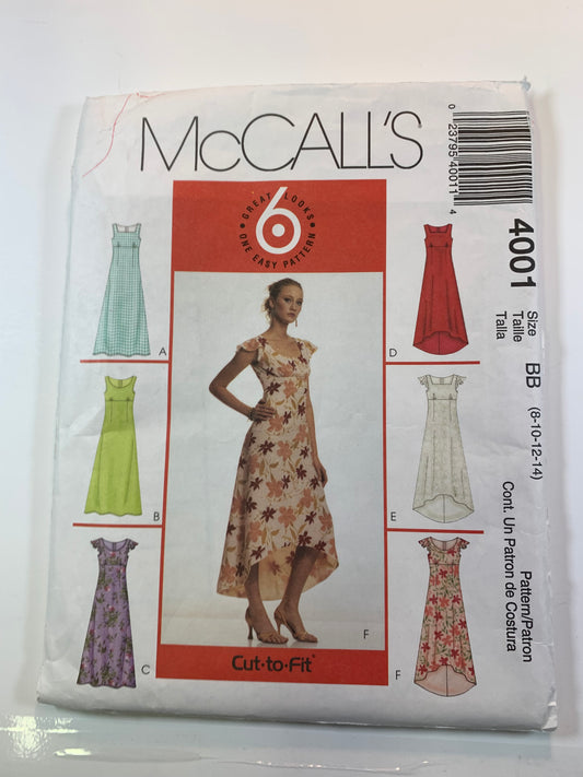 McCall's 4001 Misses'/Miss Petite Dresses, Size 8-14, Cut, 2003