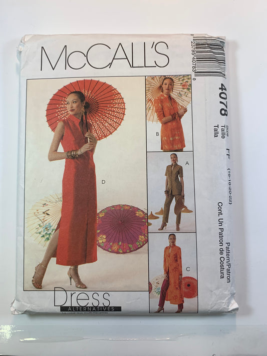 McCall's 4078 Misses' Tops, Duster, Dress, Pants, Size 16-22, Cut, 2003