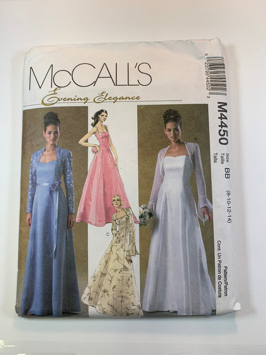 McCall's M4450 Misses'/Miss Petite Dress. Shrug, Size 8-10, Cut, 2004