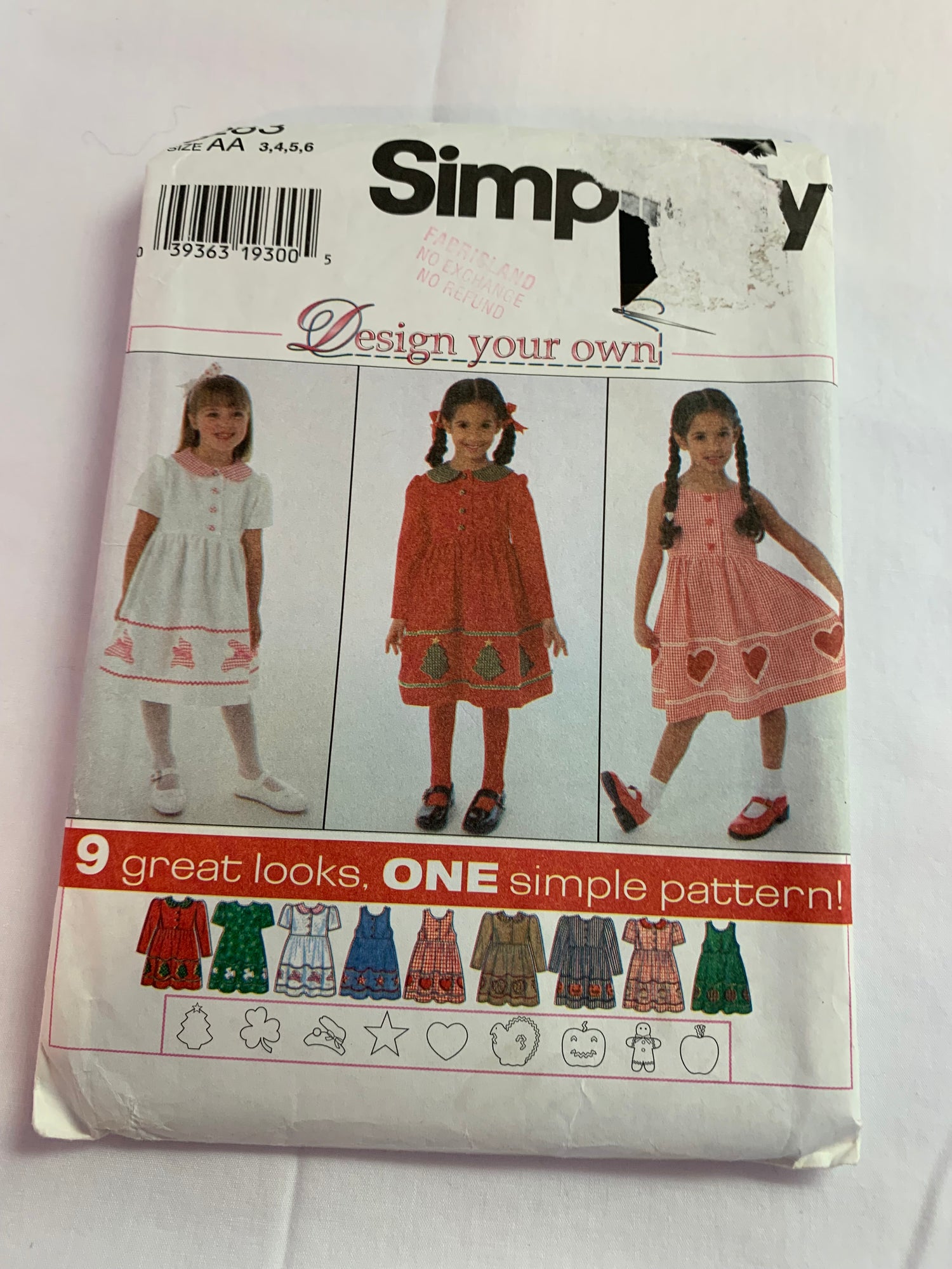 Simplicity Sewing Pattern 7283 Girls' Dress, Jumper, Full Skirt, Long/Short Sleeves, Sleeveless, Raised Waistline, Size 6, Cut, Vintage 1996