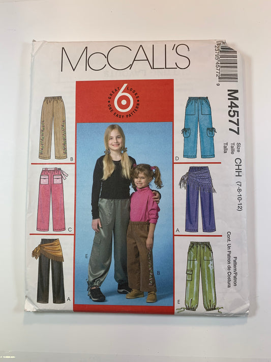McCall's M4577 Pants, Scarf, Size 7-12, Uncut, 2004