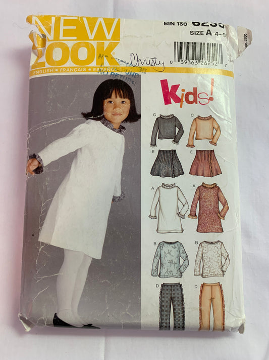 Simplicity Sewing Pattern 6235 Girls' Top, Skirt, Pants, Dress, Zipper Back, Long Sleeves, Elastic Waist, Size 4-9, Uncut, 2002