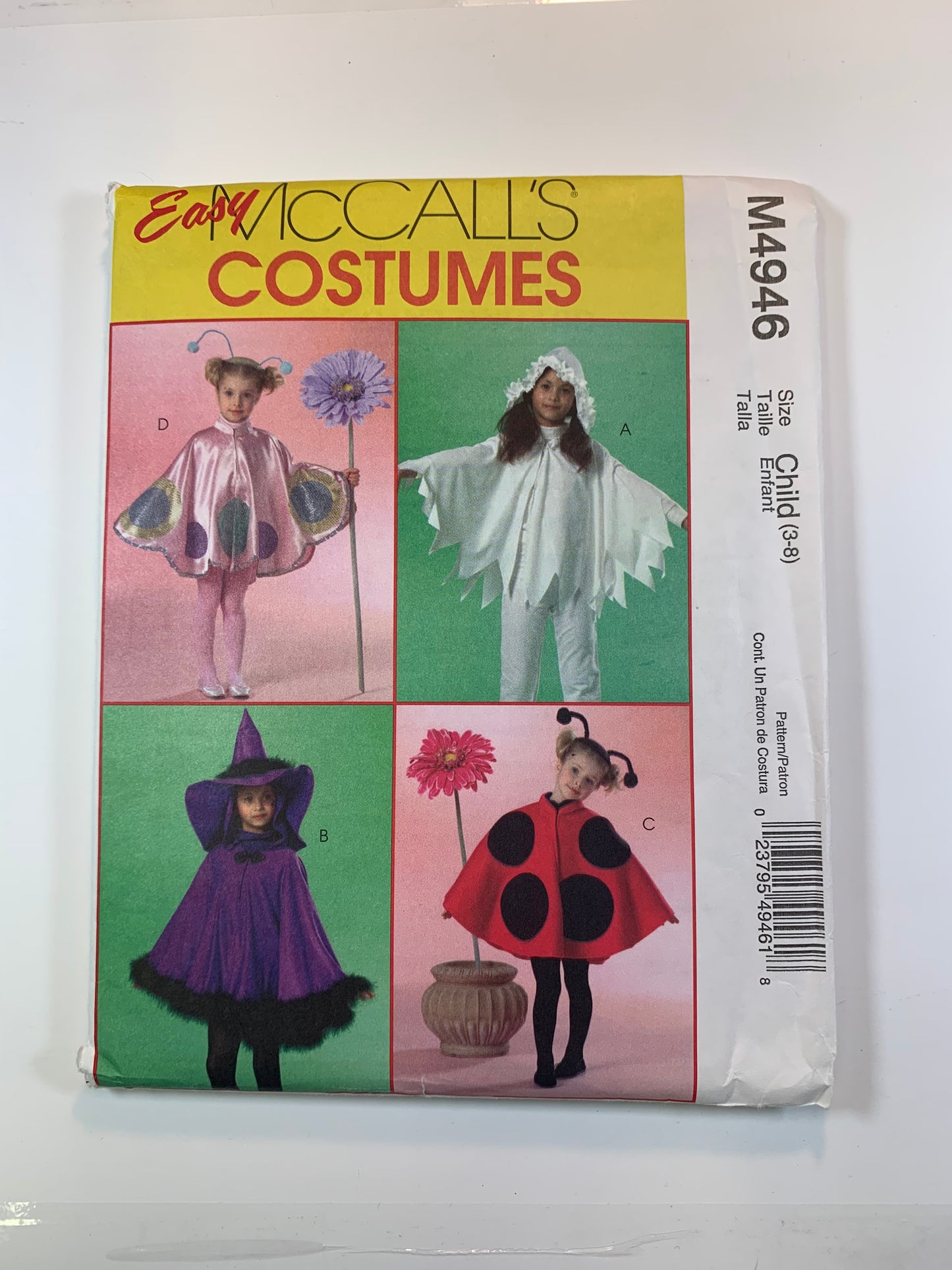 McCall's M4946 Crafts, Costumes, Halloween, Toddlers' Boys', Girls', Butterfly, Witch, Ladybug, Fairy, Size 3-8, Uncut, 2006