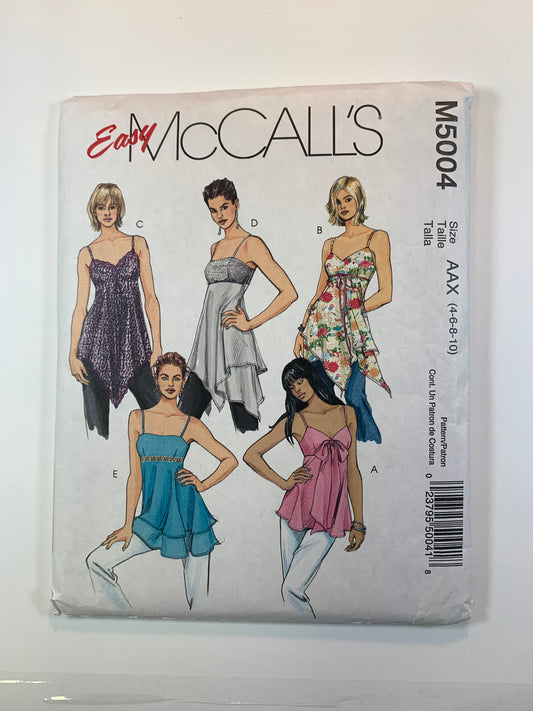 McCall's M5000 Misses' Tops, Tunics, Size 4-10, Cut, 2005