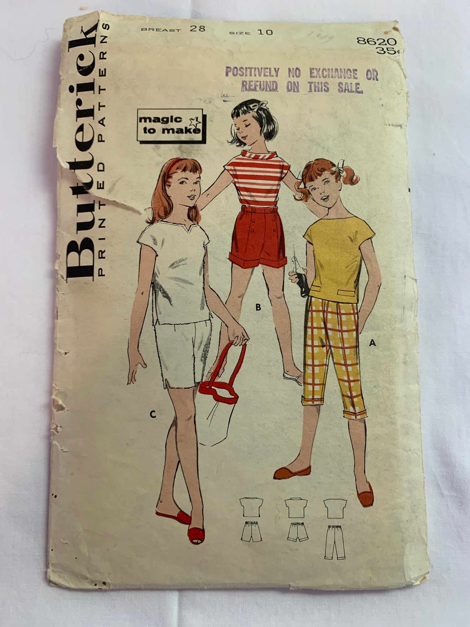 Butterick Sewing Pattern 8620 Girls' Blouse, Shorts,Pedal Pushers