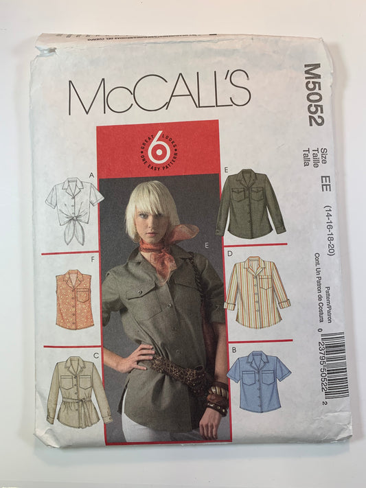 McCall's M5052 Misses'/Miss Petite, Shirts, Tie Belt, Size 14-20, Cut, 2006