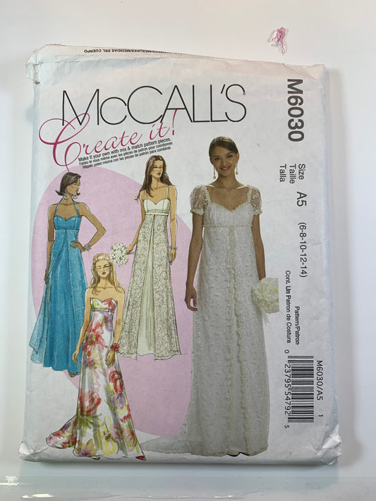 McCall's M6030 Misses' Gowns, Dresses, Size 6-14, Cut, 2010
