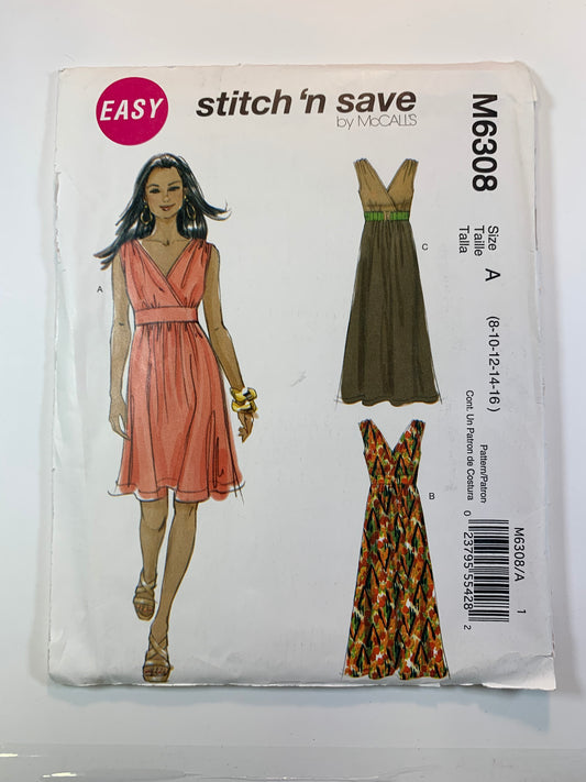 McCall's Stitch 'N Save M6308 Misses' Dresses, Size 8-16, Cut, 2011