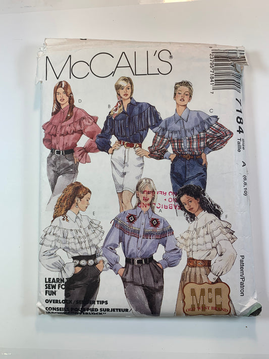 McCall's 7184 Misses' Shirts, Size 6-10, Cut, Vintage 1994