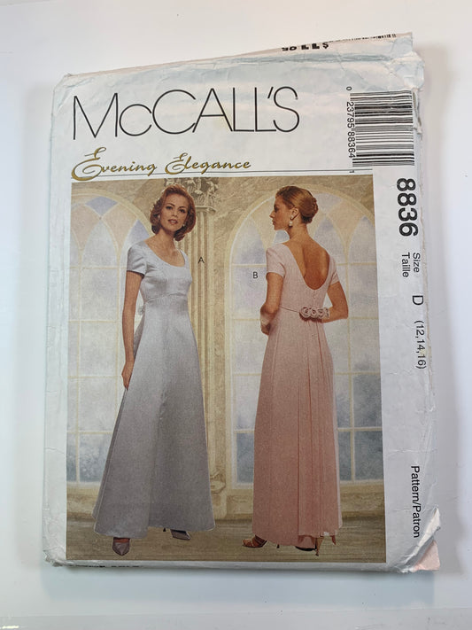 McCall's 8836 Misses' Dress, Gowns, Trains, Size 12-16, Cut, Vintage 1997