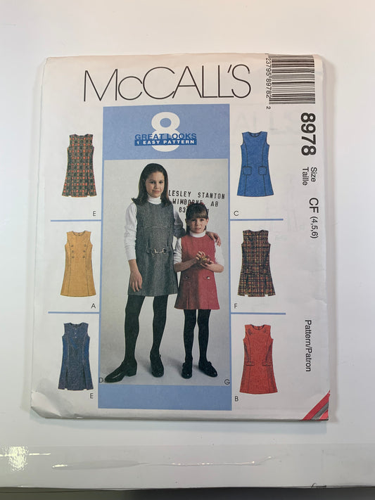 McCall's 8978 Children's, Girls' Dress, Jumper. Size 4-5, Uncut, Vintage 1997