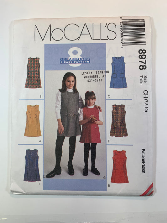 McCall's 8978 Children's, Girls' Dress, Jumper. Size 7-10, Uncut, Vintage 1997