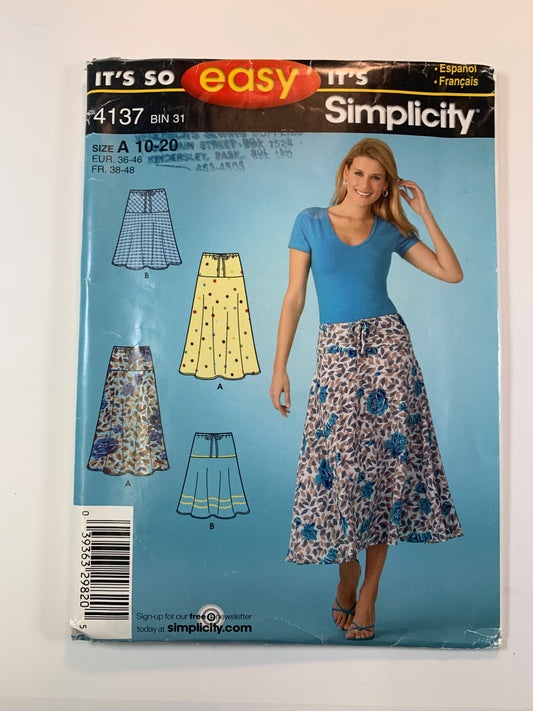 Simplicity 4137 Misses' Skirts, Size 10-20, Uncut, 2006