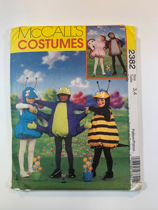 McCall's 2382 Crafts, Costumes, Halloween, Toddlers' Boys', Girls', Pot-Belly Bee, Spider, Ant, Lady Bug, Size 3-4, Uncut, Vintage 1999