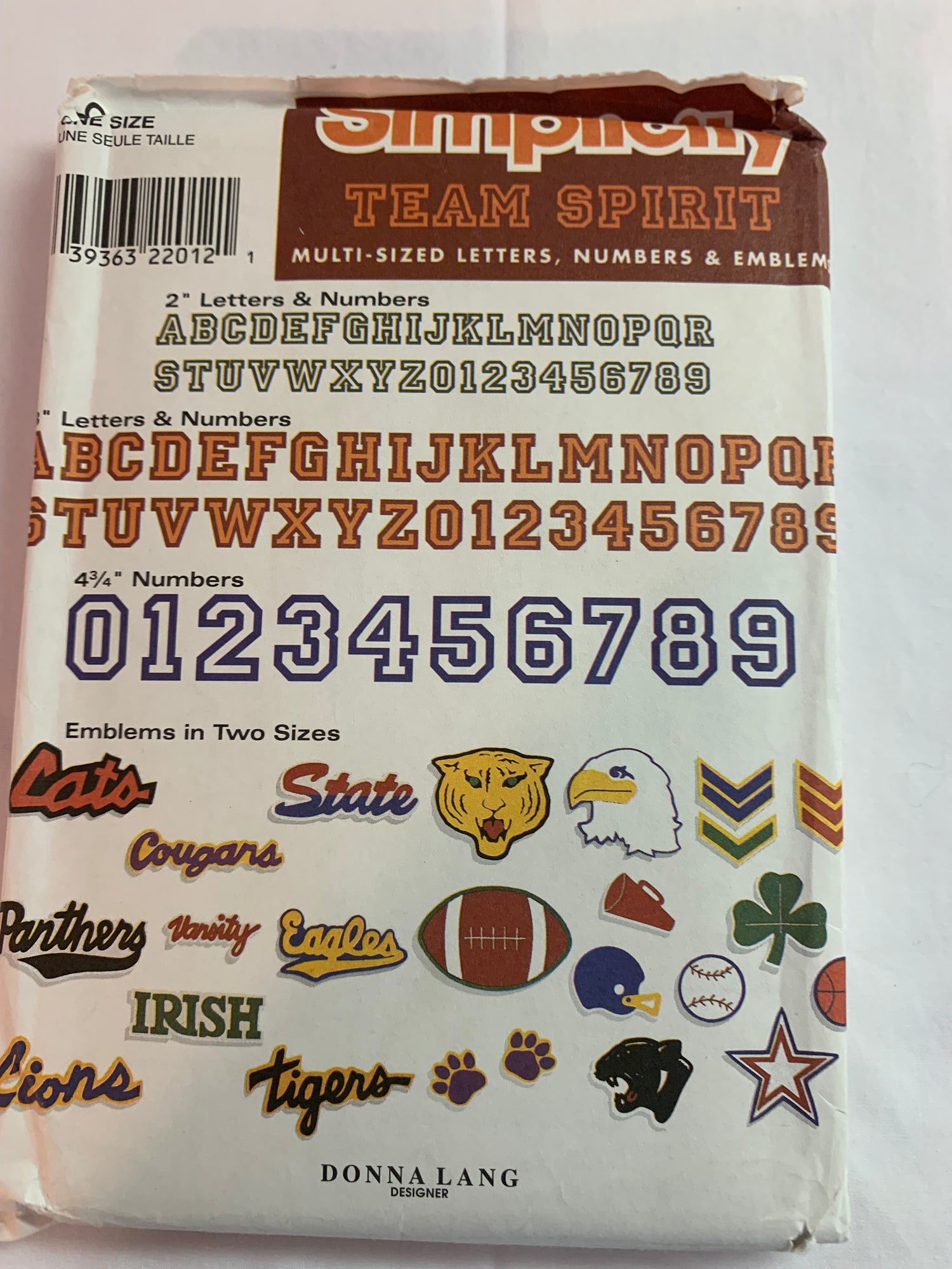 Simplicity Sewing Pattern 8341 Crafts, Letters, Team Logos, Numbers, Emblems, Sports, Team Spirit, Uncut, Vintage 1998