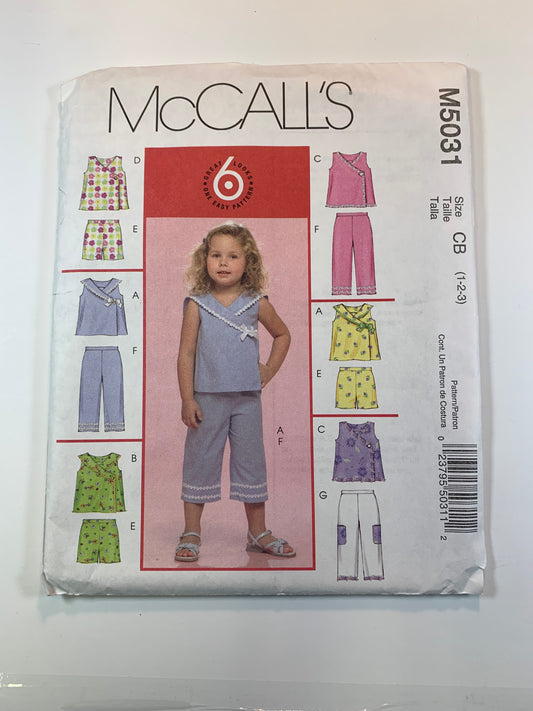 McCall's M5031 Toddlers' Children's Tops, Shorts, Capri Pants, Size 1-3, Uncut, 2006